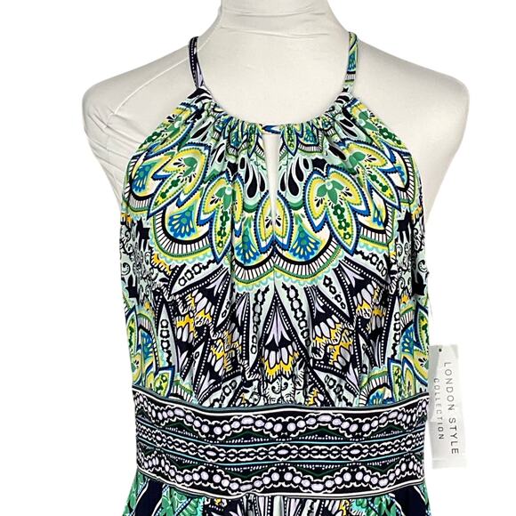 LONDON TIMES Morris Maxi Halter Dress NWT Blue Green Paisley Print sz 12 Boho - Picture 7 of 16